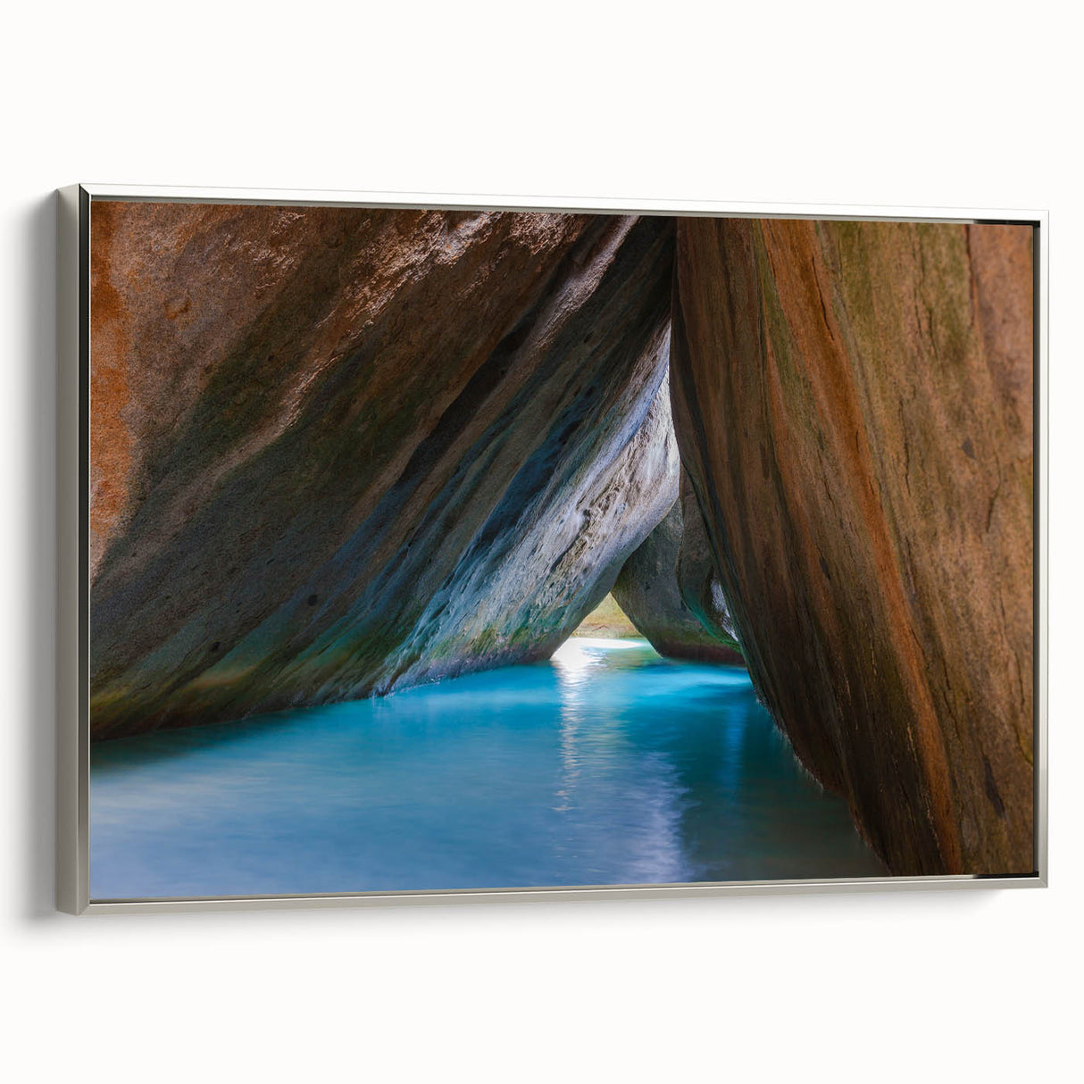 Landscape art painting of the Caribbean Virgin Islands in vibrant colors on a framed canvas, ideal for living room decor.