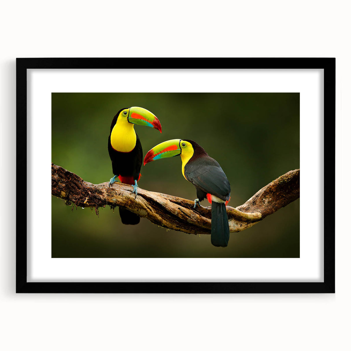 Colorful abstract art print of Central American scenery in vibrant hues on textured canvas, framed in black.