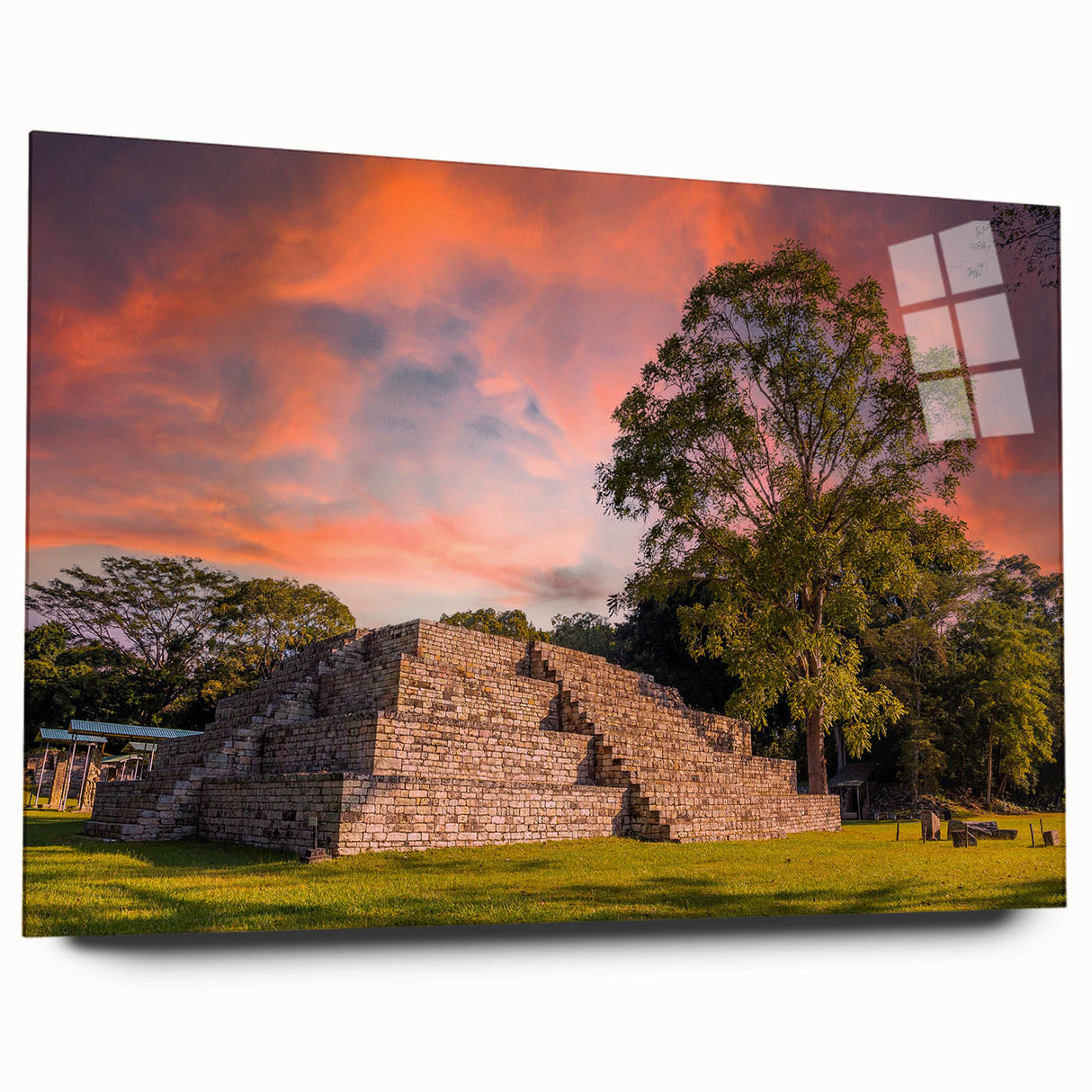 Large abstract acrylic print of a Central American landscape in muted earth tones, ideal for bedroom or dining room art.