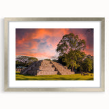 Textured abstract art print of Central American scenery in silver frame, ideal for bedroom wall decor.