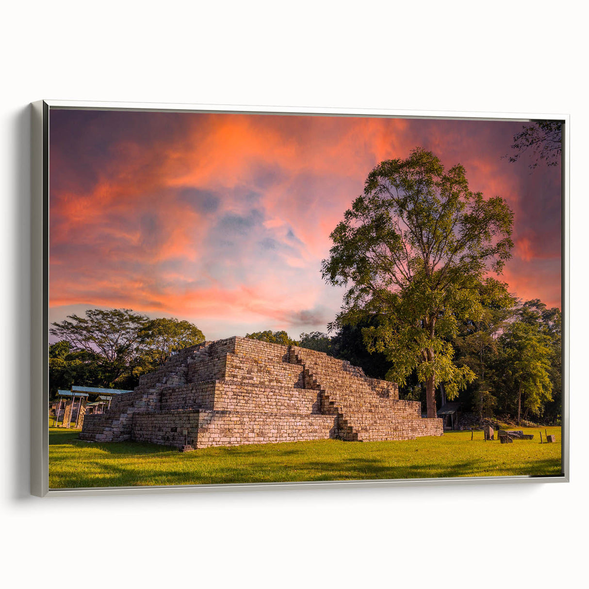 Landscape art painting of a vibrant Central American scenery on a framed canvas, suitable for living room decor.