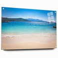Acrylic print of a large abstract depiction of an Albanian landscape, in muted earth tones, ideal for dining room art.