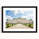 Abstract art print of a colorful Austrian landscape, textured finish on a large framed mat, ideal for living room decor.