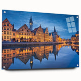 Acrylic print of a European scenery in muted earth tones, ideal for dining room decor.