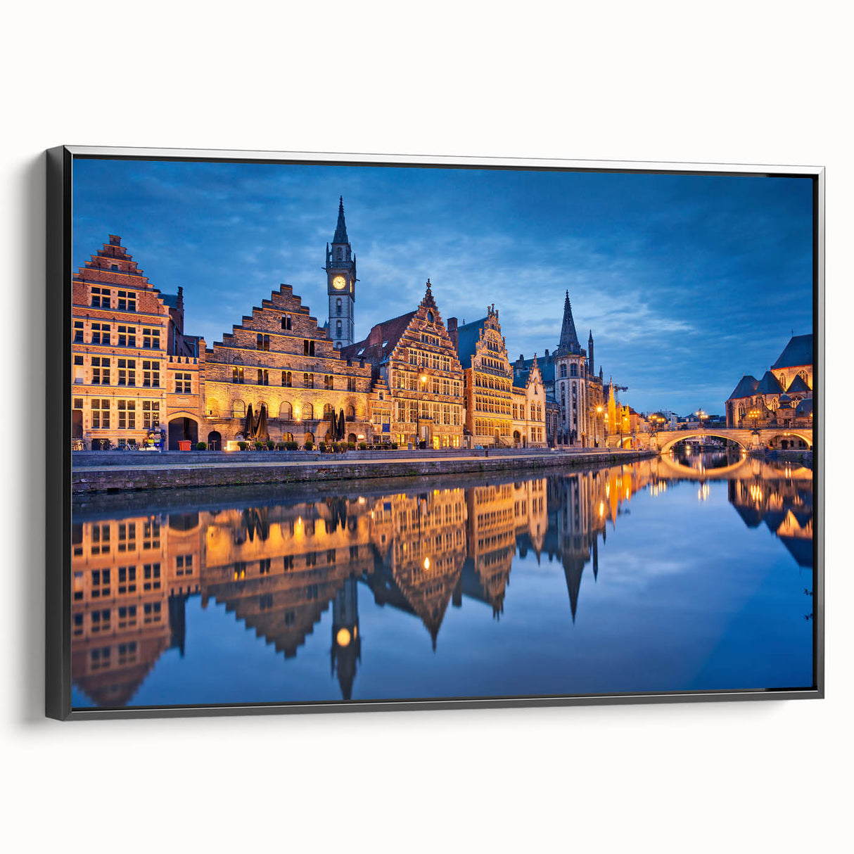 Black and white vintage poster art of a Belgian landscape on framed canvas, ideal for bedroom wall decor.