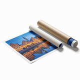 Extra large rolled print of a serene Belgian landscape with soft floral elements, ideal for classy bathroom wall art.