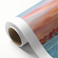 Art deco poster of a Croatian landscape on rolled canvas, with muted earth tones, ideal for nursery wall art.
