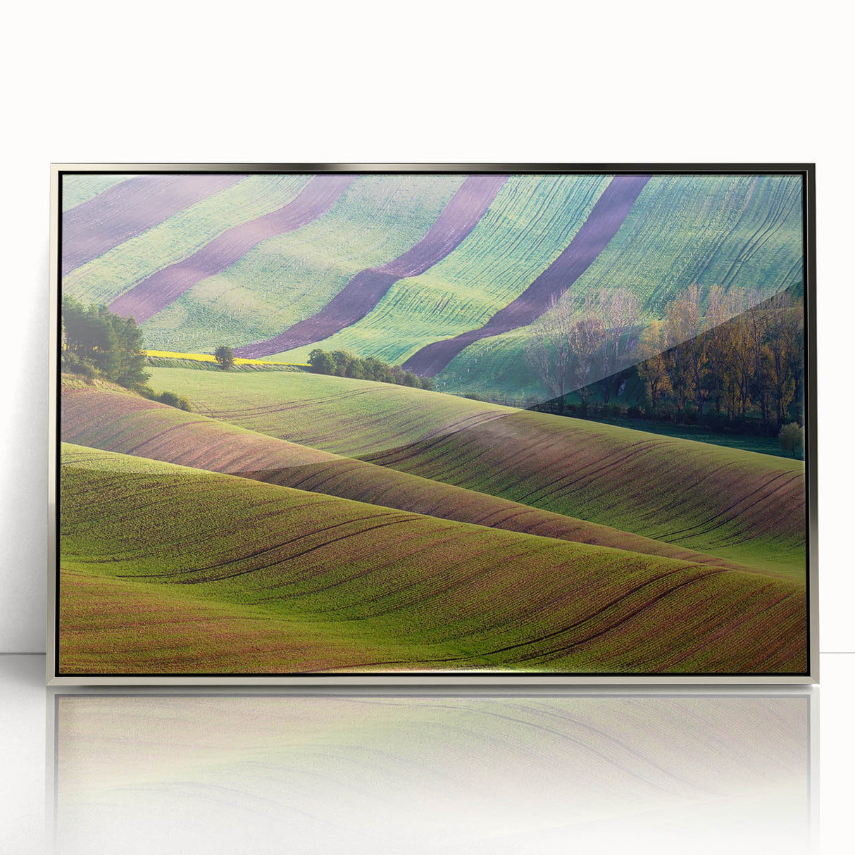 Framed acrylic print of a Czech Republic scenery in muted earth tones, ideal for modern art wall decor.