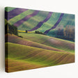 Prague skyline on stretched canvas with earthy and blue tones, ideal for kitchen wall decor.
