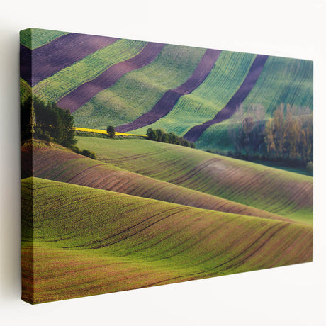 Prague skyline on stretched canvas with earthy and blue tones, ideal for kitchen wall decor.