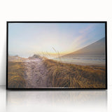Large abstract wall art depicting a European scenery in Denmark with muted earth tones on a framed acrylic print.