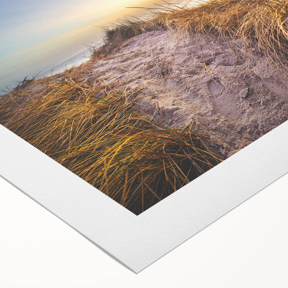 Art deco poster depicting a serene Danish landscape in soft pastel colors on rolled canvas, ideal for dining room wall art.