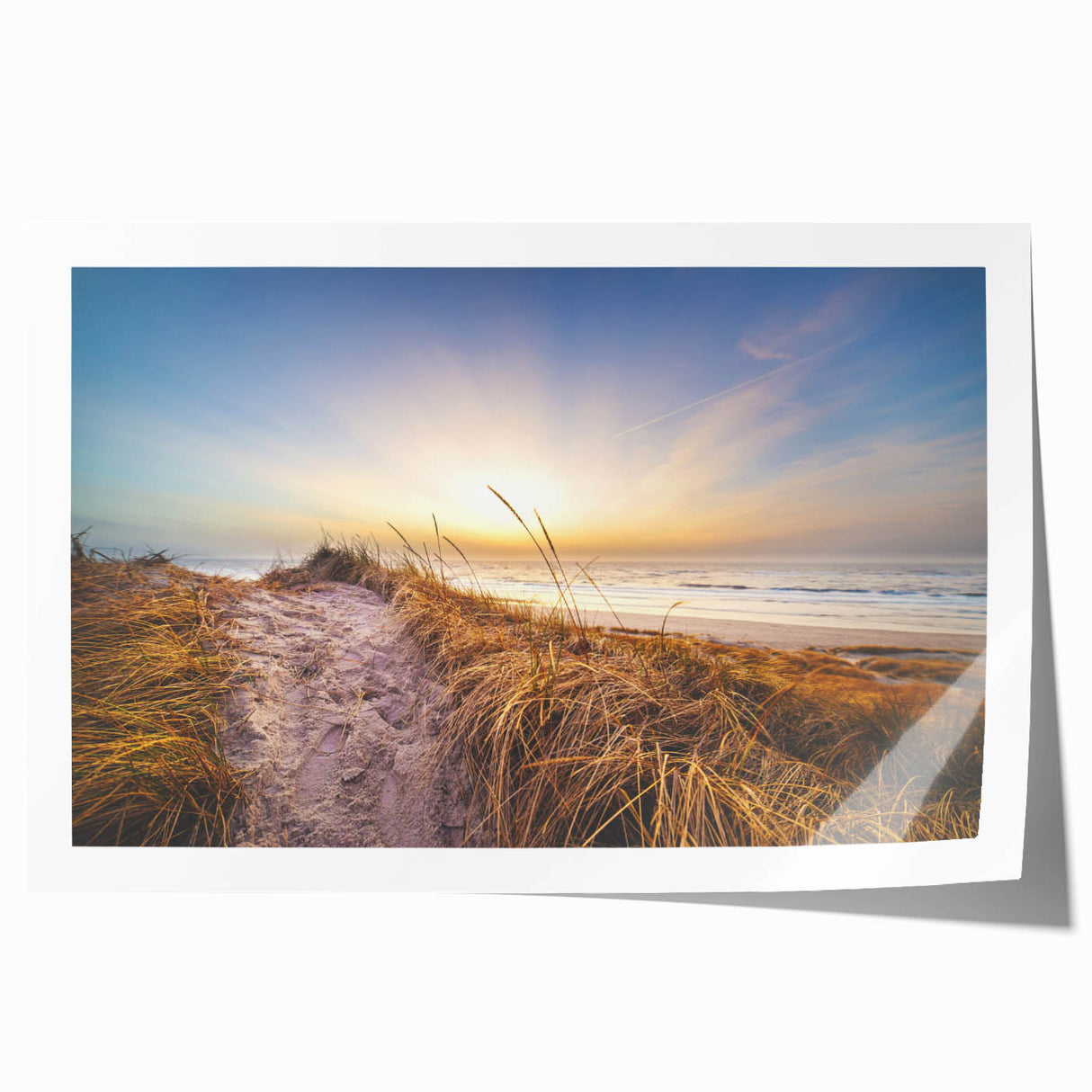 Rolled print of a Danish landscape with muted green and earth tones, ideal for art wall dining room.
