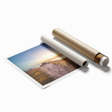 Rolled print of a Danish landscape featuring subdued floral elements in soft earth tones.