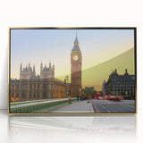 Art deco poster of Big Ben in gold and black hues on acrylic, ideal for modern art wall decor in a home office.