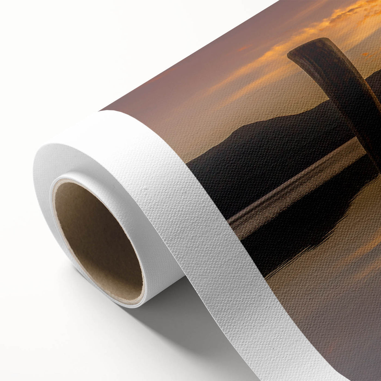 Art deco poster of Cumbria, England scenery on rolled canvas, featuring soft pastel shades, ideal for nursery wall art.