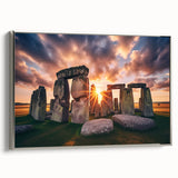 Landscape art painting of Stonehenge with muted earth tones on a framed canvas, ideal for living room decor.