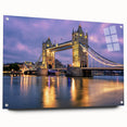 Acrylic print of the Tower Bridge in muted gray and blue tones, ideal for bedroom or dining room decor.