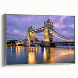Landscape art painting of Tower Bridge with colorful sky on a framed canvas, suited for office or study room decor.