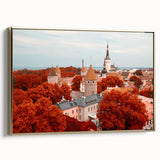 Framed canvas vintage poster art of an Estonian landscape in black and gold, ideal for bedroom wall decor.