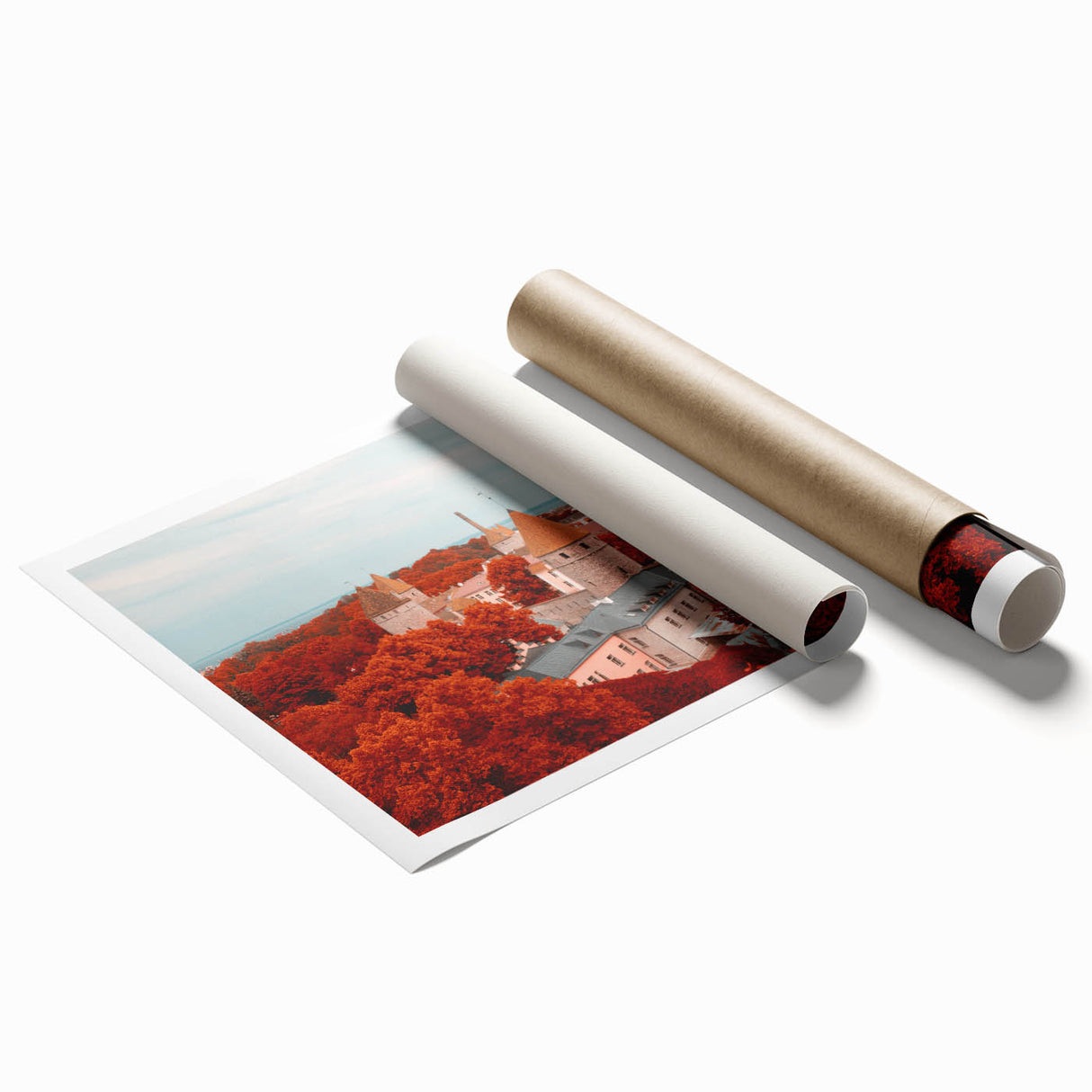 Extra large rolled print of a floral scene in Estonia, with muted green and pink tones, ideal for classy bathroom wall art.