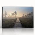 Large abstract wall art depicting a serene Finnish landscape in muted earth tones, framed in black acrylic.