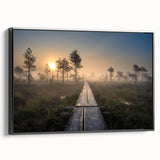 Black and white framed canvas depicting a vintage landscape of a Finnish scenery, ideal for bedroom wall decor.