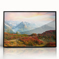 Large abstract wall art of the French Alps in muted earth tones on a framed acrylic, suitable for living room decor.