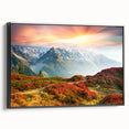 Black and white framed canvas of the French Alps, ideal for bedroom wall art in a vintage poster style.
