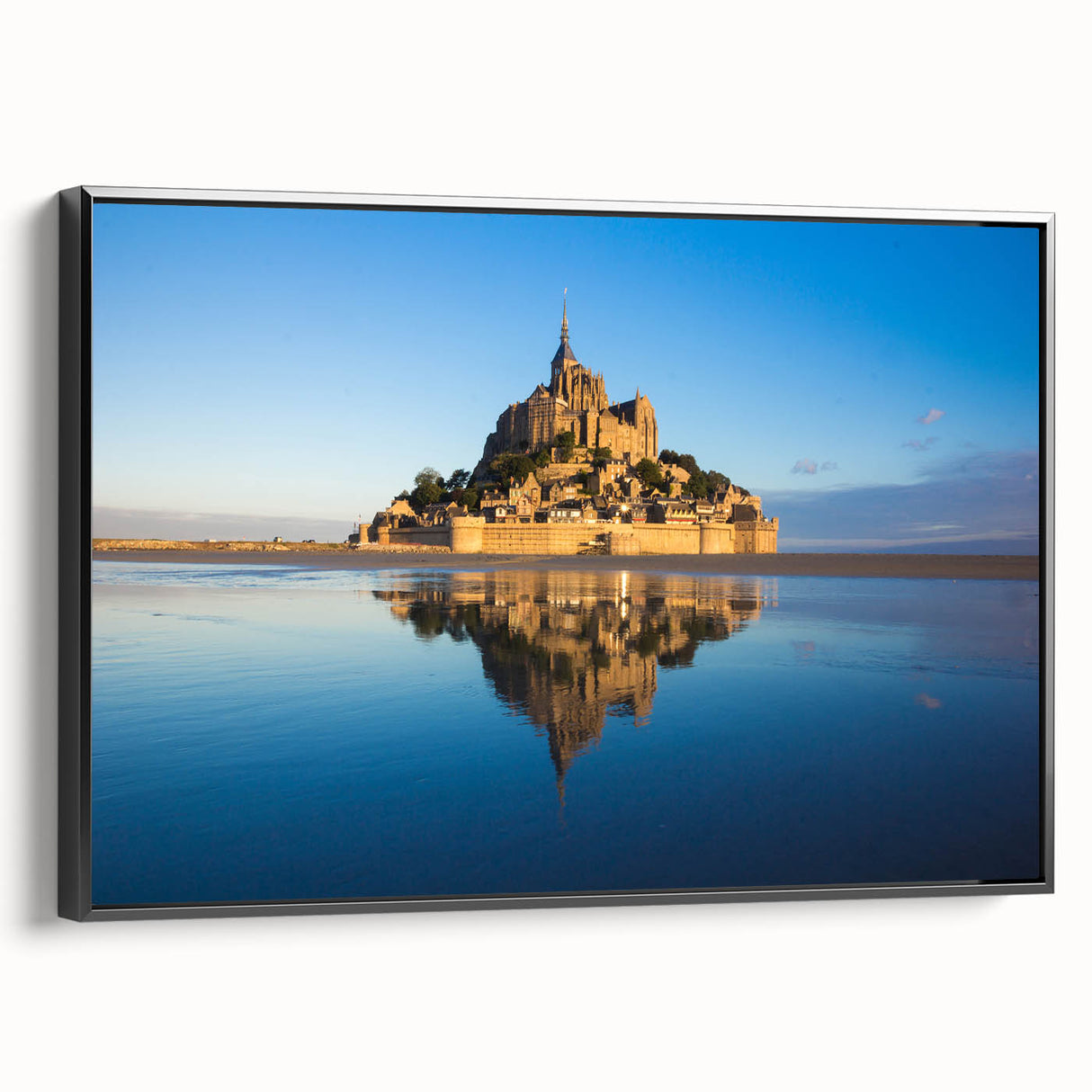 Black and white vintage poster art of a French landscape on framed canvas, suitable for bedroom decor.