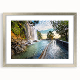 Extra large abstract art print of Nice, France with textured design in muted blue and gray, framed in silver.