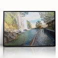 Large abstract wall art depicting a stylized French landscape in muted earth tones, framed in black acrylic.