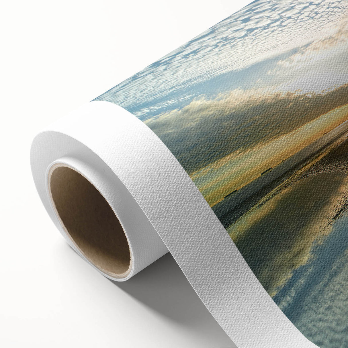Art deco poster of Normandy landscape in soft pastel colors on rolled canvas, ideal for nursery wall art.