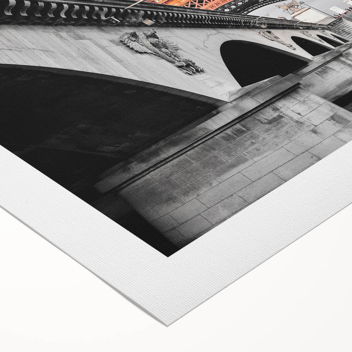 Art deco poster of Paris skyline in muted blue and gray tones on rolled canvas, suitable for dining room wall art.