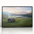 Large abstract wall art depicting Bavarian scenery in black and white tones on framed acrylic.