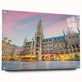 Acrylic print of Munich skyline in muted blue and gray tones, suitable for bedroom or dining room decor.