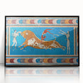 Large abstract wall art depicting the Crete, Greece coastline in muted earth tones on a framed acrylic.