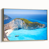 Framed canvas of a vintage-style Greek landscape in muted gold and black tones, ideal for bedroom wall decor.