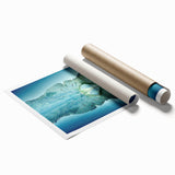 Extra large rolled print depicting a serene Greenland landscape with muted green and blue tones.