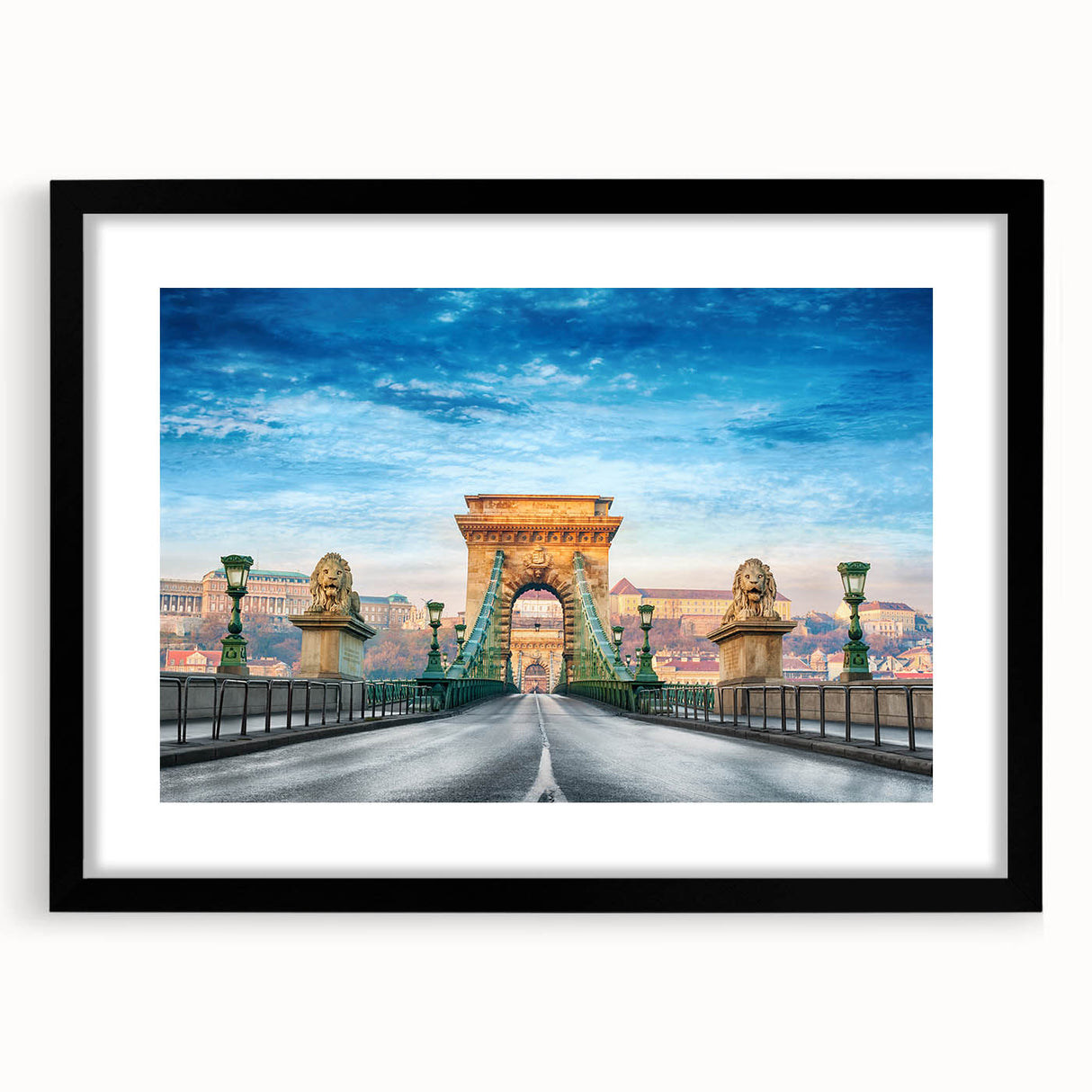 Extra large framed abstract art print depicting a colorful, textured European scenery, ideal for living room decor.