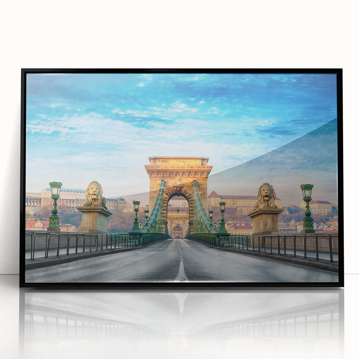 Framed acrylic print of a large abstract depiction of a European scenery in black and white, ideal for modern art wall decor.