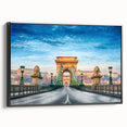 Black and white landscape art painting of a European scenery on framed canvas, ideal for bedroom wall decor.