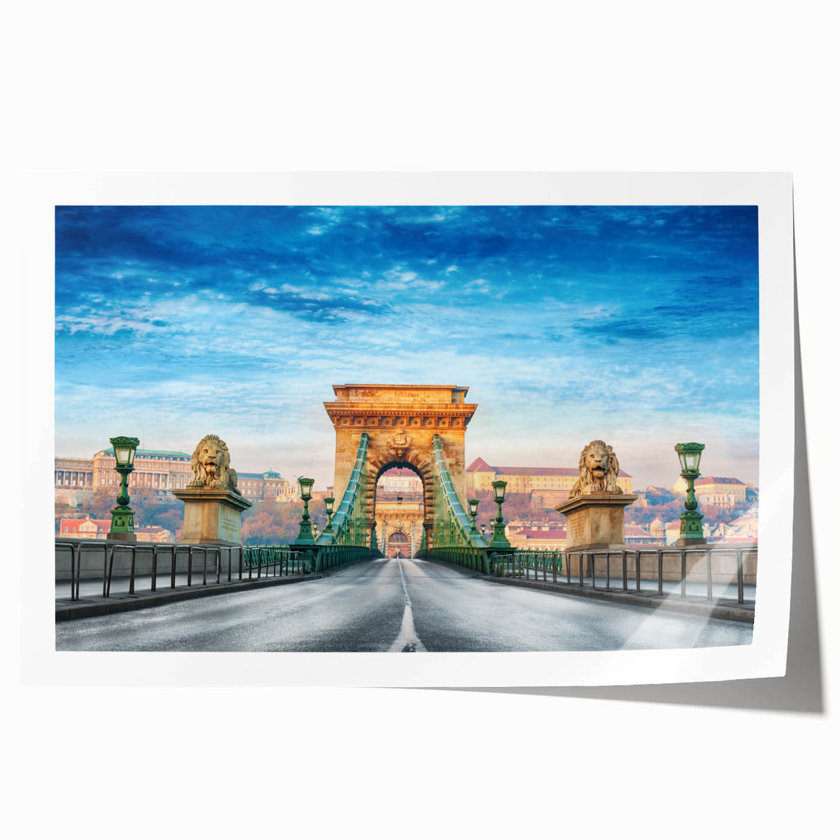 Rolled print of a European countryside scene in muted greens and browns, suitable as art wall dining room decor.