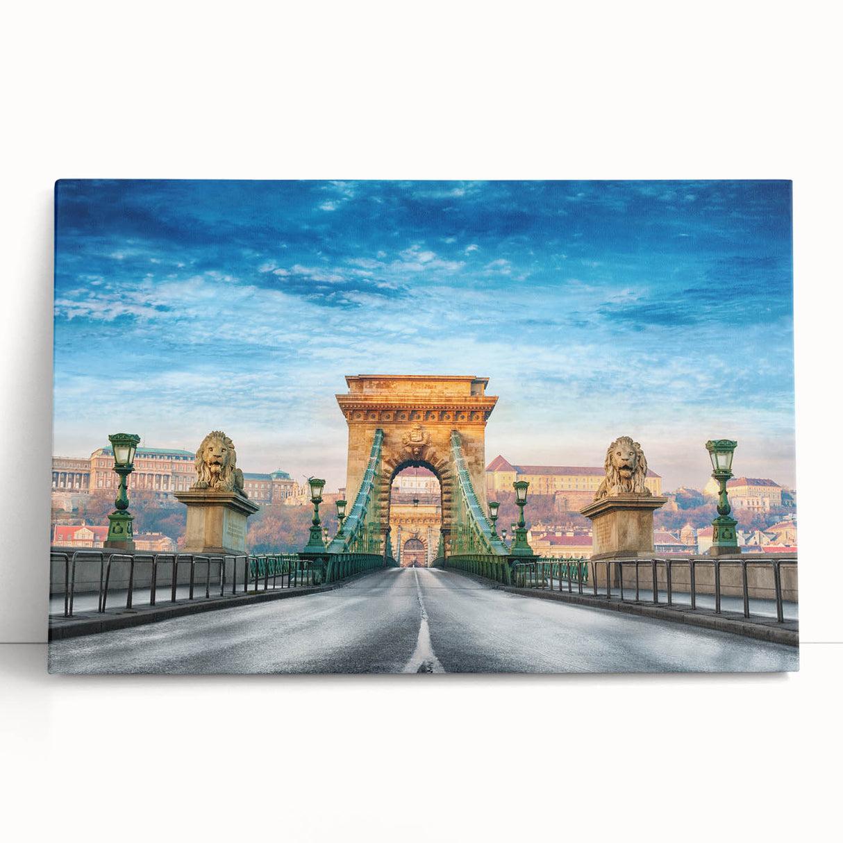 Black and white photograph of a European cityscape on large stretched canvas, suitable for kitchen wall art.