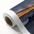 Art deco poster of Icelandic scenery in muted blue and green tones on rolled canvas, suitable for nursery wall art.