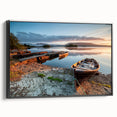Black and white landscape art painting of an Irish countryside on framed canvas, suitable for bedroom wall decor.
