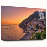 Acrylic print of the Amalfi Coast in vibrant blues and greens, ideal for bedroom or dining room art.