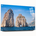 Acrylic print of Capri, Italy with vivid blue and white tones, ideal for dining room decor.