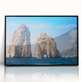 Large abstract wall art depicting the Capri coastline in muted earth tones on a framed acrylic.