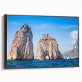 Black and white landscape art painting of Capri, Italy on framed canvas, ideal for bedroom wall decor.